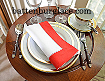 White Hemstitch Diner Napkin with Red Colored Border.